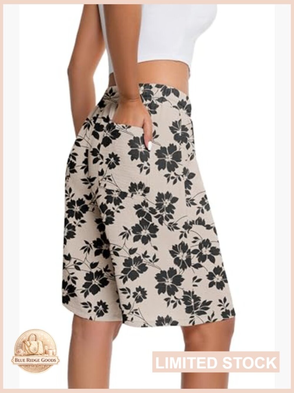 High Waisted Wide Leg Bermuda Shorts Casual Summer Drawstring Loose Fit Knee - Picture 2 of 7